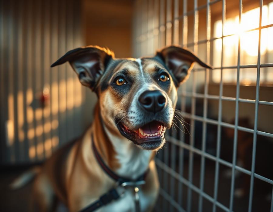 Cão resgatado com ferimento na pele recebendo cuidados
